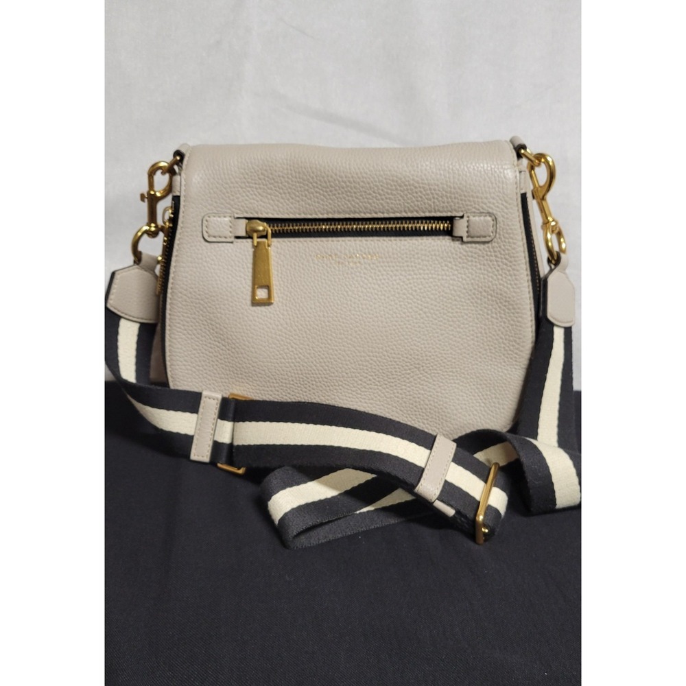 Light Gray Pebble Grain Leather With Canvas Strap Marc Jacobs Crossbody Handbag